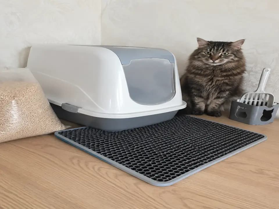 Кошачий лоток с крышкой и ковриком