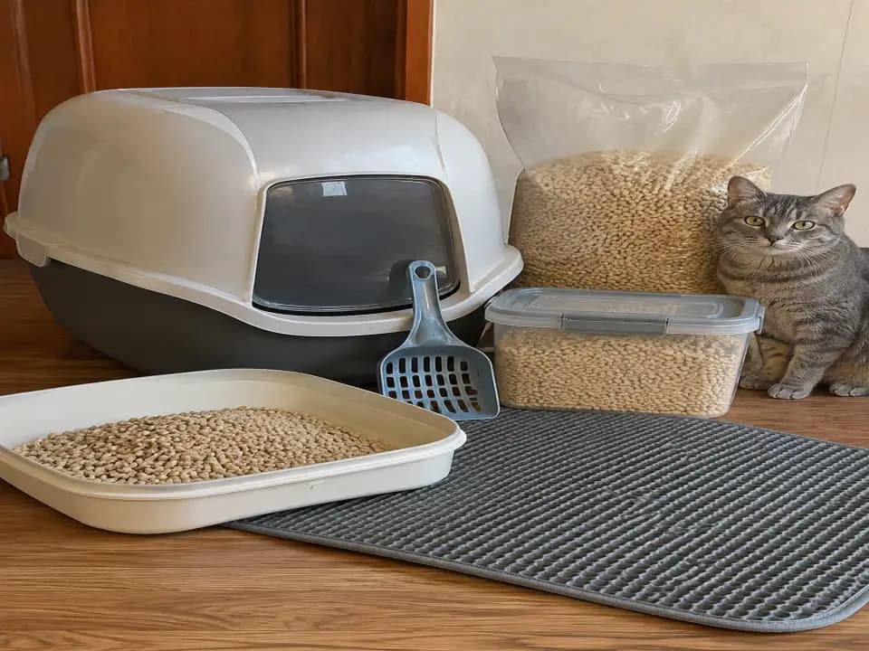 Закрытый кошачий туалет с совком